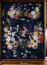 Bloemenkrans met Madonna en Kind