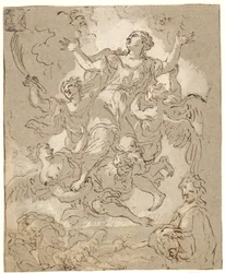 St. Rosalia in glorie met stervende en rennende figuren en een mannelijke halflengte eronder