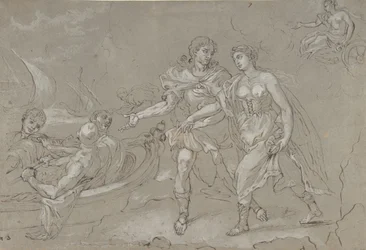De verkrachting van Helena, verso: Studie van een knielende naakte mannelijke figuur, eind 17e-18e eeuw