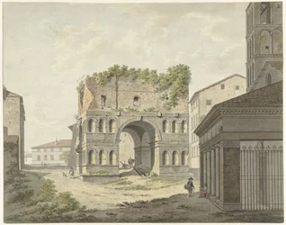 De boog van Janus quadrifons en een deel van de S. Giorgio in Velabro te Rome