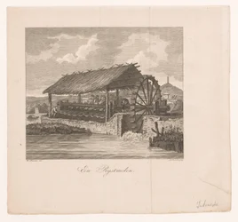 Rijstmolen door een waterrad aangedreven