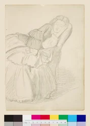 Studie van Ruth Herbert in slaap, ca. 1858-1859 (potlood)