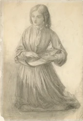 Elizabeth Siddal speelt een snaarinstrument, ca. 1852