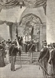 Zegening van de vlaggen van het Italiaanse leger tijdens de militaire parade, 16 maart