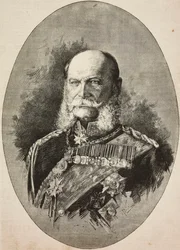 Keizer Wilhelm I van Duitsland (1797-1888) in 1887, gravure naar tekening van Dante Paolocci, uit L
