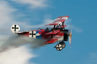 Vlucht met een historische rode drievleugelige zweefvliegtuig