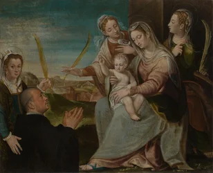 Maagd en kind met heiligen Catharina, Lucia, Justina van Padua en een Benedictijnse monnik