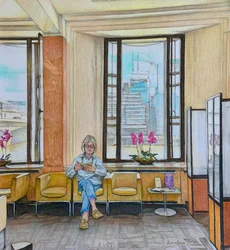 De wachtkamer, 2024 (potlood op papier)