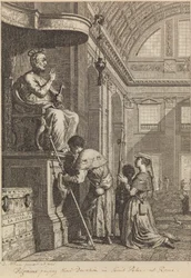 Pelgrims die hun devotie betuigen in St. Pieter in Rome