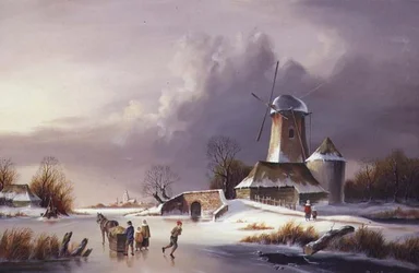 Nederlands bevroren rivierlandschap