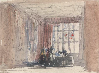 Een Tudor kamer met figuren, mogelijk Hardwick Hall of Haddon Hall