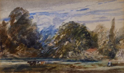 Landschap met koeien en figuur