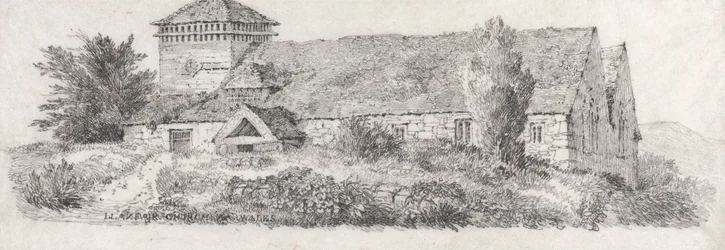 Llanfair Kerk, Noord-Wales voor A Treatise on Landscape Painting and Effect in Water Colours