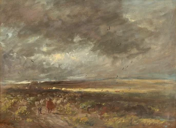 Heidelandschap: herder en schapen