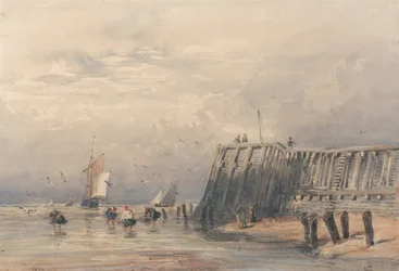 Zeilschuiten en garnalenkotters bij een pier
