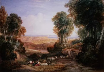 De Samenvloeiing van de Rivier Severn en de Rivier Wye met Chepstow Castle in de Verte