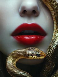 Verleidelijke lippen, gouden slang