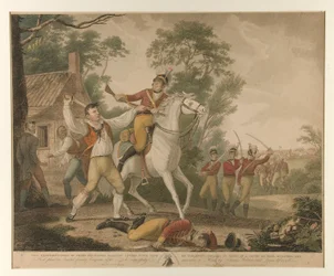 Deze Weergave van Peter Franciscos Dappere Actie met Negen van tartletons cavalerie in Zicht van een Troep van Vierhonderd Mannen
