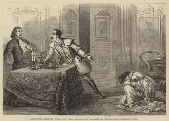 Onder de amateurs, scène uit Plot en Passion, gespeeld door de Blackheath Dramatic Club