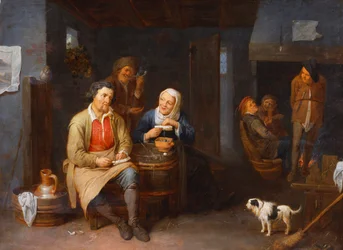 Het Interieur van een Herberg met Boeren die Roken