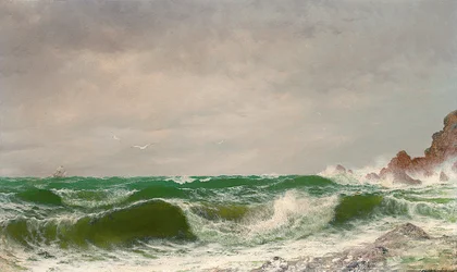 Golven die breken op een rotsachtige kust, 1885