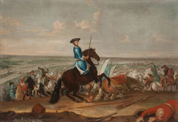 Koning Karel XII bij de Slag om Narva op 19 november 1700