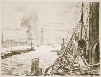 Een hospitaalschip bij een basis, illustratie uit 
