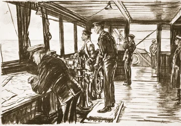 De Brug van een Koopvaardijschip op Zee, illustratie uit 