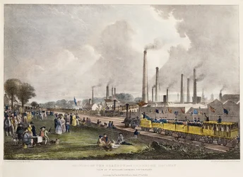 Uitzicht op St. Rollox Kijkend naar het Zuidoosten; Opening van de Glasgow en Garnkirk Spoorweg, 1832
