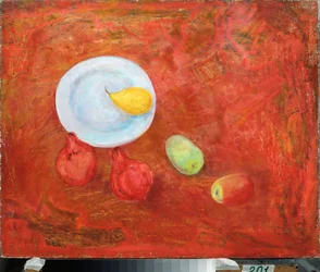 Een bord en fruit - Schilderij van David Petrovich Sterenberg