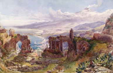 Een Uitzicht op Taormina en de Etna, Sicilië