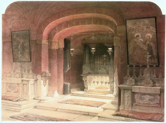 Kerk van de Aankondiging, Altaar van de Aankondiging, Nazareth ... (ets)