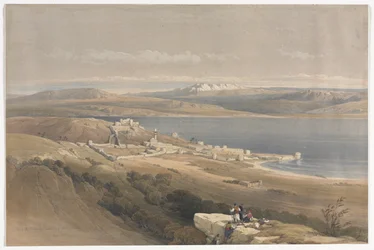 Stad Tiberias aan het Meer van Galilea, kijkend naar Hebron