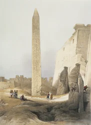 Egypte, Obelisk bij de tempel van Luxor, gravure