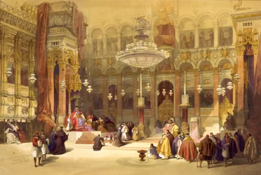 Griekse kerk van het Heilig Graf, Jeruzalem, 11 april 1839. Litho