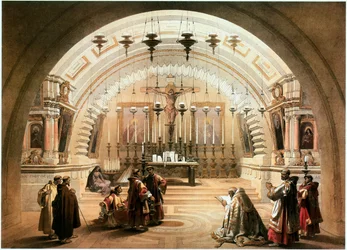 In het Heilige Land: Jeruzalem, Kerk van het Heilig Graf, Golgatha (gravure)