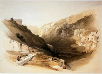 In het Heilige Land: Jeruzalem, Kidron-vallei, lager gelegen Siloah-poel (gravure)