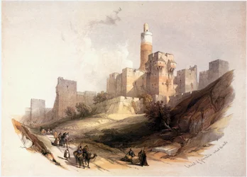 In het Heilige Land: Jeruzalem, de Citadel met de Toren van David (gravure)