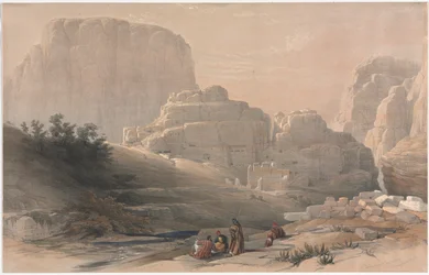 Petra, onderste deel van de vallei, uitzicht op de Akropolis, 1839