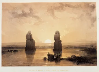 Standbeelden van Memnon (Kolossen van Memnon) in Thebe, tijdens de overstroming - in 