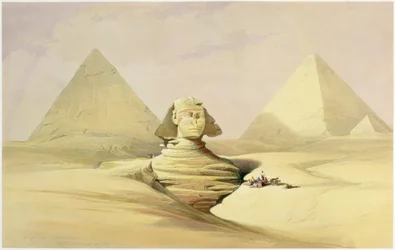 De Grote Sfinx en de Piramides van Gizeh, Egypte, ca. 1845