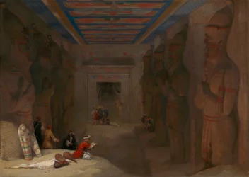 De hypostyle hal van de grote tempel in Abu Simbel, Egypte