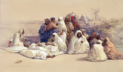 De slavenmarkt, Caïro, ca 1838 (potlood en aquarel op papier)