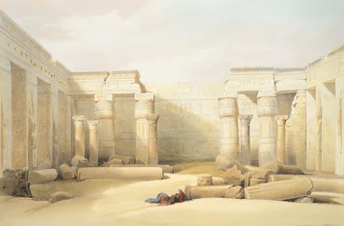 De tempel van Medinet Abu in Thebe, gravure