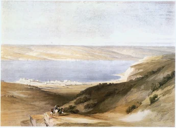 Tiberias en het Meer van Galilea, Israël (gravure)