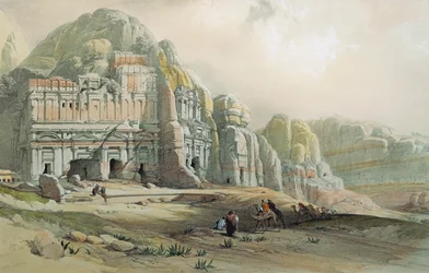 Gezicht op de ruïnes van Petra, Jordanië