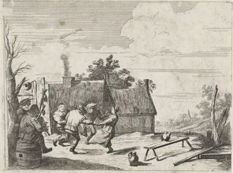 Dansende boeren op de muziek van twee muzikanten