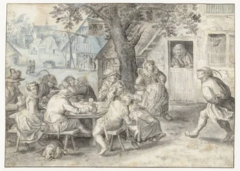 Feestende boeren, soldaten en lichtekooien