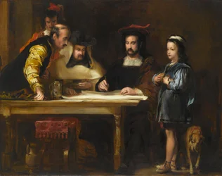 Christoffel Columbus in het klooster van La Rábida legt zijn voorgenomen reis uit, 1834