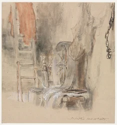 Studie voor The Peep-O-Day Boys Cabin, in het westen van Ierland De slapende Whiteboy, 1835